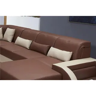 Wohnlandschaft U Form xxl Ecksofa Sofa Couch Polster Garnitur Leder Sofas Ecke - Braun