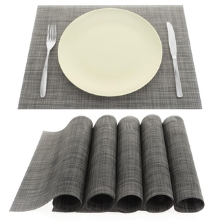 com-four® 6x Platzmatte - Tischset für 6 Personen - pflegeleichtes Platzset mit modernem Design - abwischbare Platzdeckchen aus Kunststoff (anthrazit-schwarz)