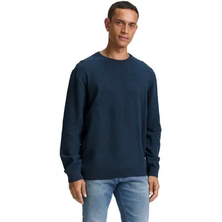 Strickpullover TOM TAILOR, Herren, Gr. M, blau (real teal navy twotone), Strick, Obermaterial: 100% Baumwolle, unifarben, regular fit taillenbedeckt, Rundhals, Bündchen, Pullover Strickpullover, mit Bündchen
