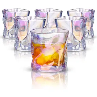 NiHome 6er Set Irideszente Kristall Whisky Gläser, 240ML Whiskygläser- Set, Handgeblasen, Bleifrei, Old Fashioned Bar-Gläser für Scotch, Rum und Cocktails – Perfekte Geschenke für Whiskey-Liebhaber