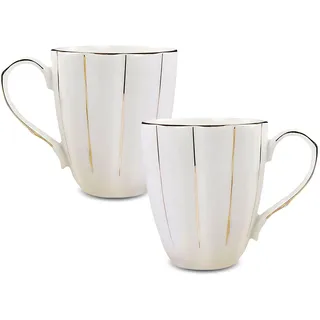 EAZHOP Kaffeebecher 2er-Set (400ml), Luxuriöser Britischer Stil Bone-China-Tassenset in Weiß und Gold Porzellantassen mit Griffen, Kürbis Keramik Halloween Kaffeetasse Geschenk (Gold, 400ml)