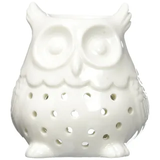 Zen Arôme Zen’Arôme - Duftlampe Duftwachs-Brenner - Diffuser für Ätherische Öle und Raumdüfte - Aromatherapie Teelichthalter aus Weißer Keramik - Glücksbringer mit Eulenmotiv, Höhe: 12 cm