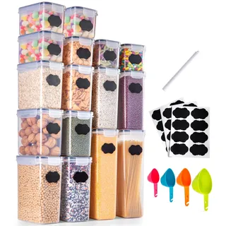Deuline Vorratsdose Frischhaltedose 16-Set 24L mit Deckel Luftdicht BPA frei Aufbewahrungsbox Vorratsbehälter Spaghetti Aufbewahrung 2.8L 2.0L 1.4 L0.8L