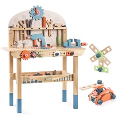 ROBUD Werkbank für Kinder aus Holz, Werkzeugbank Set, Rollenspiel für Kinder, Holz, Geschenk für Mädchen und Jungen ab 3 Jahren