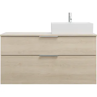 Burgbad Eqio Keramik-Aufsatzwaschtisch quadratisch, rechts, inklusive Waschtischunterschrank mit 2 Schubladen, Breite 1200mm, SGUQ120RF3180C0001G0146, Farbe: Eiche Dekor Cashmere / Eiche Dekor