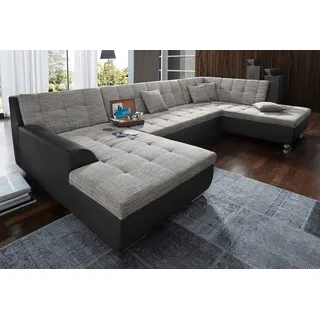 DOMO collection Wohnlandschaft »Treviso incl. Zierkissen, moderne Steppung, XXL: B/T/H: 364/201/83 cm« wahlweise mit Bettfunktion, in vielen Bezugsarten auch in Cord U-Form, schwarz