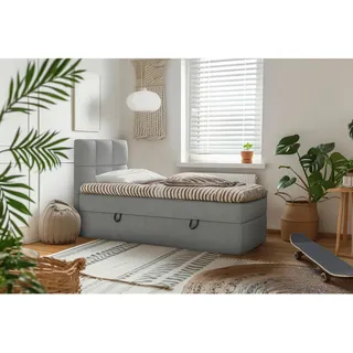 Mid.you Boxbett , Dunkelgrau , Holz, Textil, Holzwerkstoff , 90x200 cm , Bettkasten, gepolstertes Kopfteil, Stoffauswahl, Topper durchgehend , Holzmöbel, Holzbetten, Boxspringbetten Holz