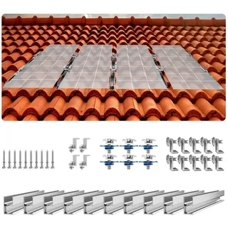 Vevor Solarmodul Halterungen Kit, Solarmodul-Montageset mit 10x 100 mm-Schienen, 4x Endklemmen und 6x leichten Klemmen, Solarmodul-Montagehalterungen für Metalldach, Betondach, Holzdach, Ziegeldach
