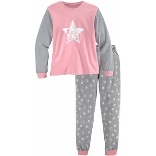 Vivance Pyjama, (2 tlg., 1 Stück), in langer Form mit Sternen Print Vivance rosa-grau-meliert 122/128