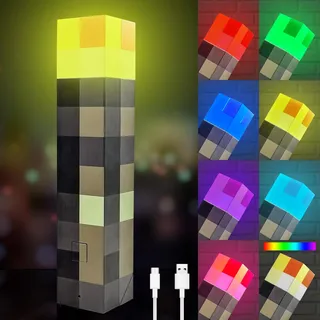 TUKIIE Fackel Lampe, Wall Fackel Nachtlicht mit 7 Farbe, Zimmer Party Deko | Nachtlampe USB Wiederaufladbare, Hand oder Wandhalterung Beleuchtung 3D Nachttischlampe für Kinder Geschenke