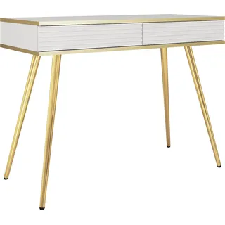 Glamouröser weißer Schminktisch mit goldenen Beinen, 102 x 80 x 50 - Weiß, Gold