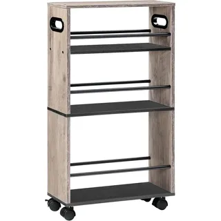 Schmaler Servierwagen mit 3 Ebenen und Rädern, Greige, 45 x 15 x 80 cm - Schwarz