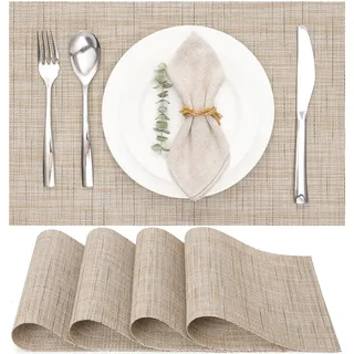 Myir JUN Tischsets Abwaschbar 4er Set, Gewebte Platzdeckchen rutschfest Abgrifffeste Hitzebeständig, Vinyl Platzsets Abwaschbar für küche Speisetisch Hotel, Platz-Matten30x43.5cm (Gelb)