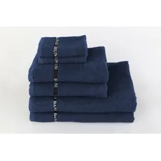 Bruno Banani Handtuch Set »Danny«, (Set, 6 St., 2 Badetücher 70x140 cm-2 Handtücher 50x100 cm-2 Waschlappen 30x30 cm), mit Logostreifen, einfarbiges Handtuch-Set aus 100% Baumwolle, blau