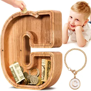 Summidate Spardose für Kinder Junge, Personalisiert Holz Großes Sparschwein, Unzerbrechliches Buchstabe A-Z Sparbüchse für Kinder Mädchen, Erwachsene, Geschenk&Dekoration