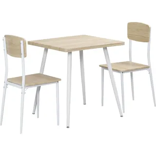 Homcom Essgruppe Esszimmergruppe Küchentisch mit Metallgestell Sitzgruppe Esstisch Set Holzmaserung MDF, Metall, Nautr+Weiß mit 1 Tisch + 2 Stühlen