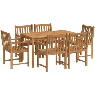 vidaXL Garten-Ess-Set 7-teilig 140/80 Cm Massivholz Teak , Braun , Holz , Rechteckig,rechteckig , Gartenmöbel, Gartengarnituren, Gartenmöbel-Sets