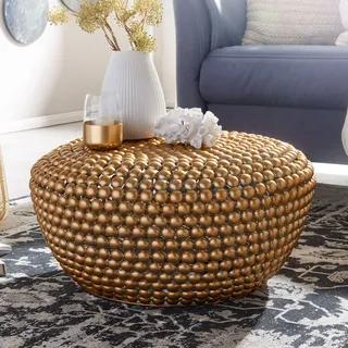 FineBuy Design Couchtisch rund 60 cm gold Metall - Handgefertigter runder Wohnzimmertisch aus Aluminium - Alu Loungetisch - Goldener Dekotisch - Gold