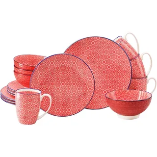 Creatable Kombiservice , Rot, Weiß , Keramik , 16-teilig , Mosaik , 300 ml,400 ml , stapelbar , Geschirr, Geschirrsets, Kombiservice