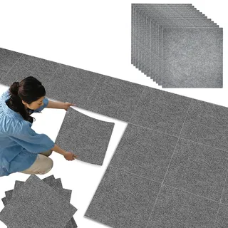 JCRWXP 12 Stück Teppichfliesen Selbstklebend, 30 x 30 cm rutschfeste Teppich Klein, Dunkelgrau Waschbarer Auslegware, Verschleißfester Kleiner Teppich, für Heim und Büro
