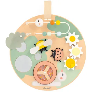 Janod - Sweet Cocoon Aktivitätsscheibe - 7 Kleinkind-Aktivitäten - Entwicklungsspielzeug - Feinmotorik - Spielzeug aus FSC-Holz - Wasserfarbe - Ab 12 Monaten, J04057