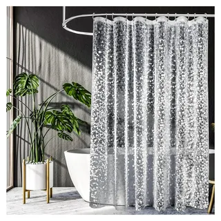3D Kieselstein Muster Duschvorhang 180x200cm Anti-Schimmel Wasserdicht aus PEVA mit 12 en Duschringen für Badezimmer und Badewanne Transparentes Design - Transparent