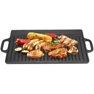 Cocoarm Antihaft-Grillpfanne aus Gusseisen Doppelseitige Grillplatte Gusseisen-Grillpfannen Rechteckiger Grill Backform mit 2 Griffen