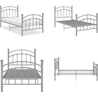 vidaXL Bettgestell Grau Metall 100x200 cm - Bettgestell - Bettgestelle - Bettrahmen - Einzelbett - Grau