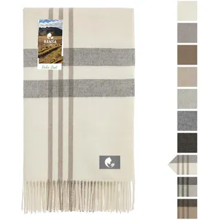 HANSA-FARM | Extra große Baby Alpaka Decke - 200 x 130 cm - Kuschelig weich aus 100% Baby Alpakawolle (kratzfrei, ungefärbt) Plaid Tagesdecke & Alpaka Wolldecke - Woll-weiß/Natur kariert Gemustert
