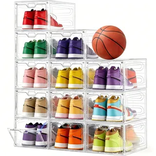 INSTY Schuhboxen, 8er-Set, stapelbar, transparente Kunststoff-Schuhboxen, Schuh-Aufbewahrungsbox und Schuh-Organizer-Behälter für Sneaker-Display, passend für US-Größe 12 (34x24.9x18x18 cm)