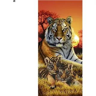 DCIDBEI 5D Diamant Painting Bilder Groß 50x110 cm (Inner 44x104 cm) DIY Diamond Painting Tiger Erwachsene Malen nach Zahlen Tiger Strass Stickerei Kreuzstich Diamond Painting Brauner Tiger Baby