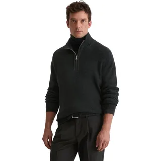 Troyer MARC O'POLO, Herren, Gr. S, schwarz (dunkelgrau melange), Strick, Obermaterial: 71% Baumwolle, 19% Schurwolle, 10% Polyamid, regular fit, Rippbündchen, Pullover Troyer, lässiger Bi-Color-Effekt