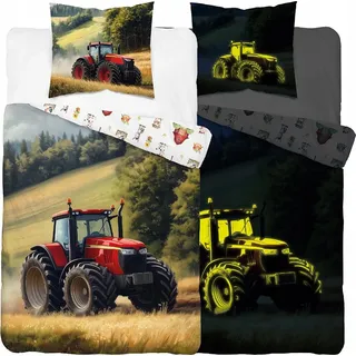 Baumwoll Traktor leuchtet im Dunkeln Bettwäsche Set 140x200 cm 100% Baumwolle Deco4Home FLUO - Braun