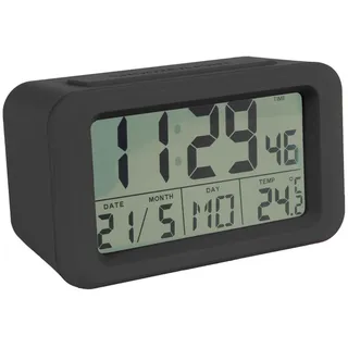FISURA - Schwarz Digitaler Wecker mit LED-Licht. Wecker mit Datums- und Temperaturanzeige. 2 Alarme. Schlummertaste. Wecker digital mit Batterie 2 AAA-Batterien. 12x5,5x7