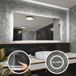 Rechteckiger Badezimmerspiegel mit LED-Beleuchtung und Touchschalter - Lisbona - 180 x 80cm - Silber