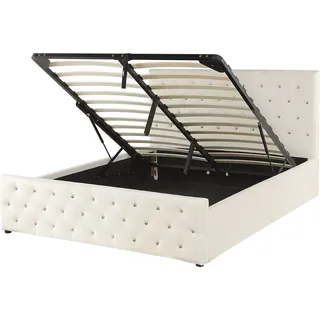 BELIANI Polsterbett Beige Samtstoff 140 x 200 cm mit Bettkasten hochklappbar u. hohem Kopfteil Doppelbett Elegantes Modernes Gesterfield Design - Beige