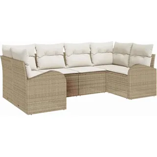 vidaXL Gartensofa-set mit Kissen 6 pcs Beige und Weiß Poly-Rattan - Beige