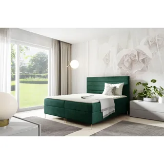 GUTTO Boxspringbett VICKY 120 x 200cm 2x Bettkasten TOPPER 5cm Gratis Grün Velour hohe goldene Beine - Grün