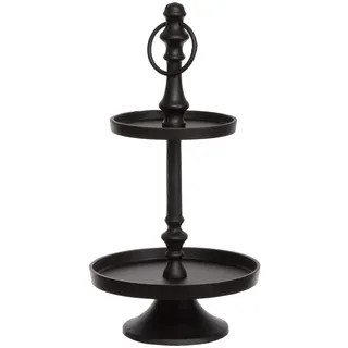 Brandsseller Etagère 2-stöckig aus Aluminium 40 cm hoch – Dekorative Servieretagère mit Griff – Vintage-Stil – Metallständer für Kuchen, Obst, Deko - Schwarz