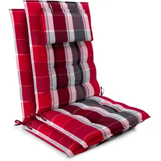 Beautissu 2er Set Sun-HL Hochlehner Auflage 120x50x8cm Rot-Gestreift
