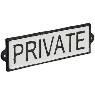 Relaxdays Privat Schild, Gusseisen, Wandschild Private, Deko Metallschild für Tür & Wand, Hinweisschild, weiß/schwarz