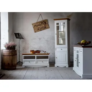 Wohnwand Vitrine Landhaus Designer Möbel 3tlg. Set Kommode RTV Sideboard Holz - Weiß