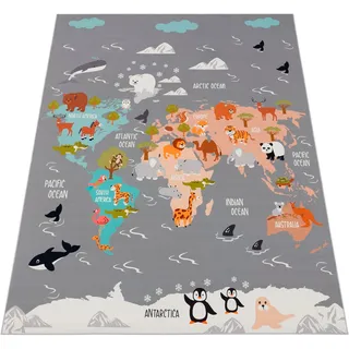 Paco Home Kinderteppich Junge Mädchen Spielteppich, Motiv Weltkarte & Tiere, Kinderzimmer