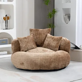 AIORBER Lazy Sofa Sitzsack mit hoher Rückenlehne, XXL Loungesessel aus Chenille, Gaming Sessel mit 3 Kissen, weich & bequem, Dunkelbraun