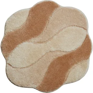 Grund Bidet-Vorleger , Weiß, Beige , Textil , Wellen , rund , Oeko-Tex® Standard 100, Made in Europe , rutschfest , Heimtextilien, Badtextilien, Badematten