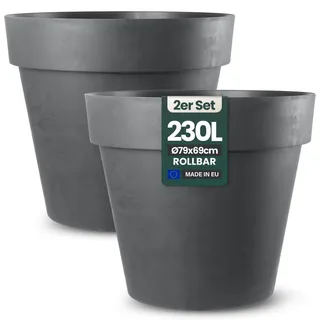 Kreher XXL Pflanztopf/Pflanzkübel rund mit 79 cm Durchmesser, ausstattet mit Rollen! Der Eye-Catcher für Garten, Terrasse, Restaurants & Gewerbe! (Anthrazit, 2er XXL)