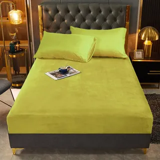 Flanell Spannbettlaken 180x200 Gelb Plüsch Bettlaken Warme Leintuch Boxspringbett Frottee Set Samt Cashmere Uni Spannleintuch 180 x 200 Doppelbett Leintuch für Hohe Matratze Hoher Steg bis 25-30 cm