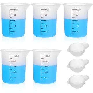 8 Stück Silikon Messbecher Waschmittel Flüssig Dosierer, 100ml Mini Dosierhilfe Epoxid Rührschüsseln, Wiederverwendbare Flüssigwaschmittel Messbecher für Heim Wohnheim harz Basteln