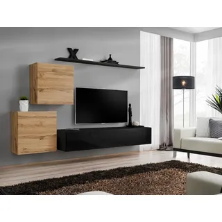 Designer Wohnwand Wohnzimmermöbel Wandregale Luxus TV Ständer Sideboard Modern - Schwarz