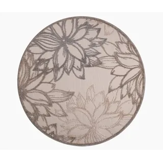 Outdoorteppich , Beige, Creme , Textil , Blätter , rund , Oeko-Tex® Standard 100 , pflegeleicht , Teppiche und Böden, Teppiche, Runde Teppiche